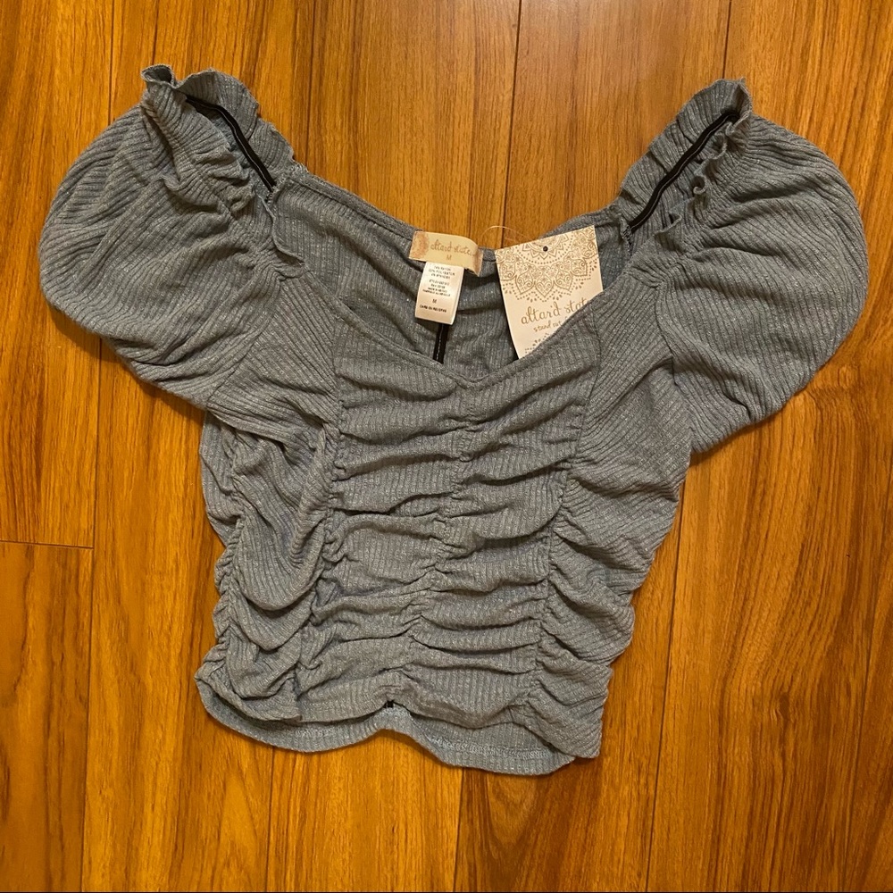 Cute Blue/Gray Altar’d State Crop Top NWT